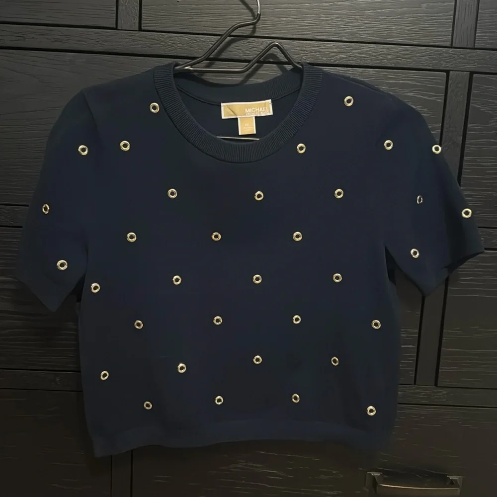 Michael Kors Grommet-Embellished Stretch Viscose Sweater  Blue M